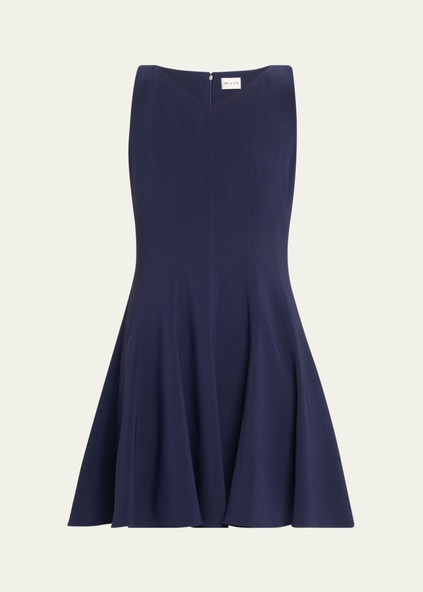 Milly Sleeveless Stretch Cady Fit-&-Flare Mini Dress