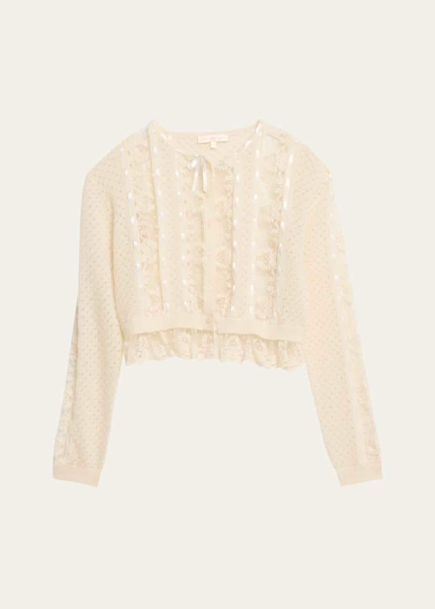 LoveShackFancy Reneley Lace-Trim Cropped Cardigan