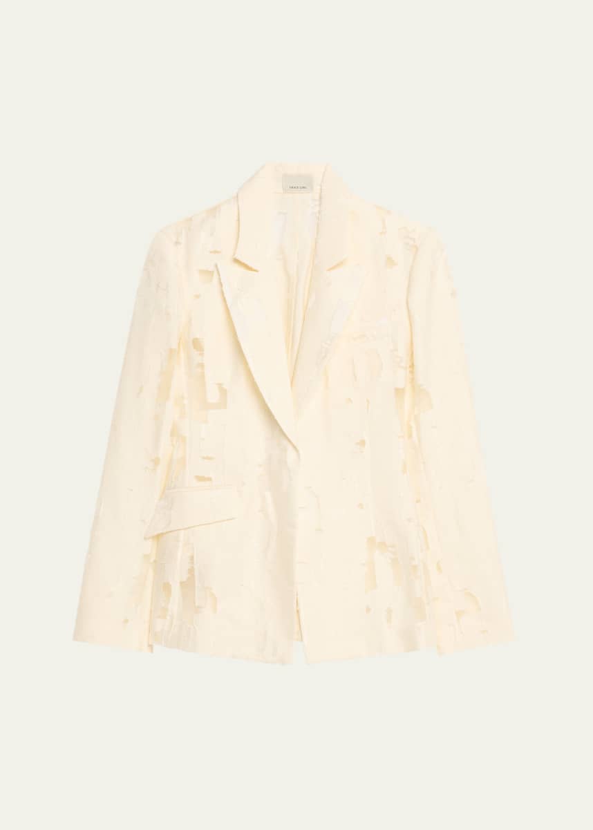 GRACE LING Peak-Lapel Distressed Burnout Blazer