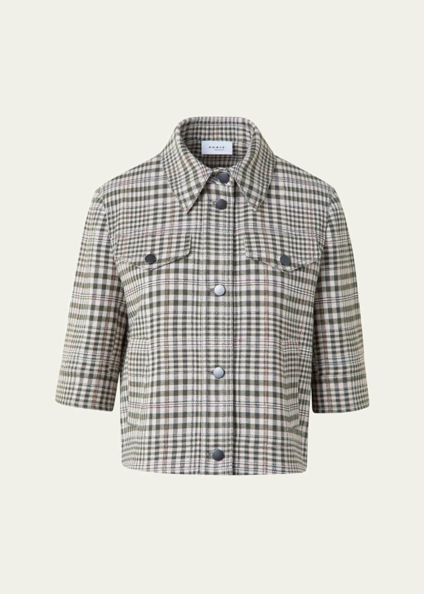 Akris punto Cotton-Blend Check Short Jean Jacket