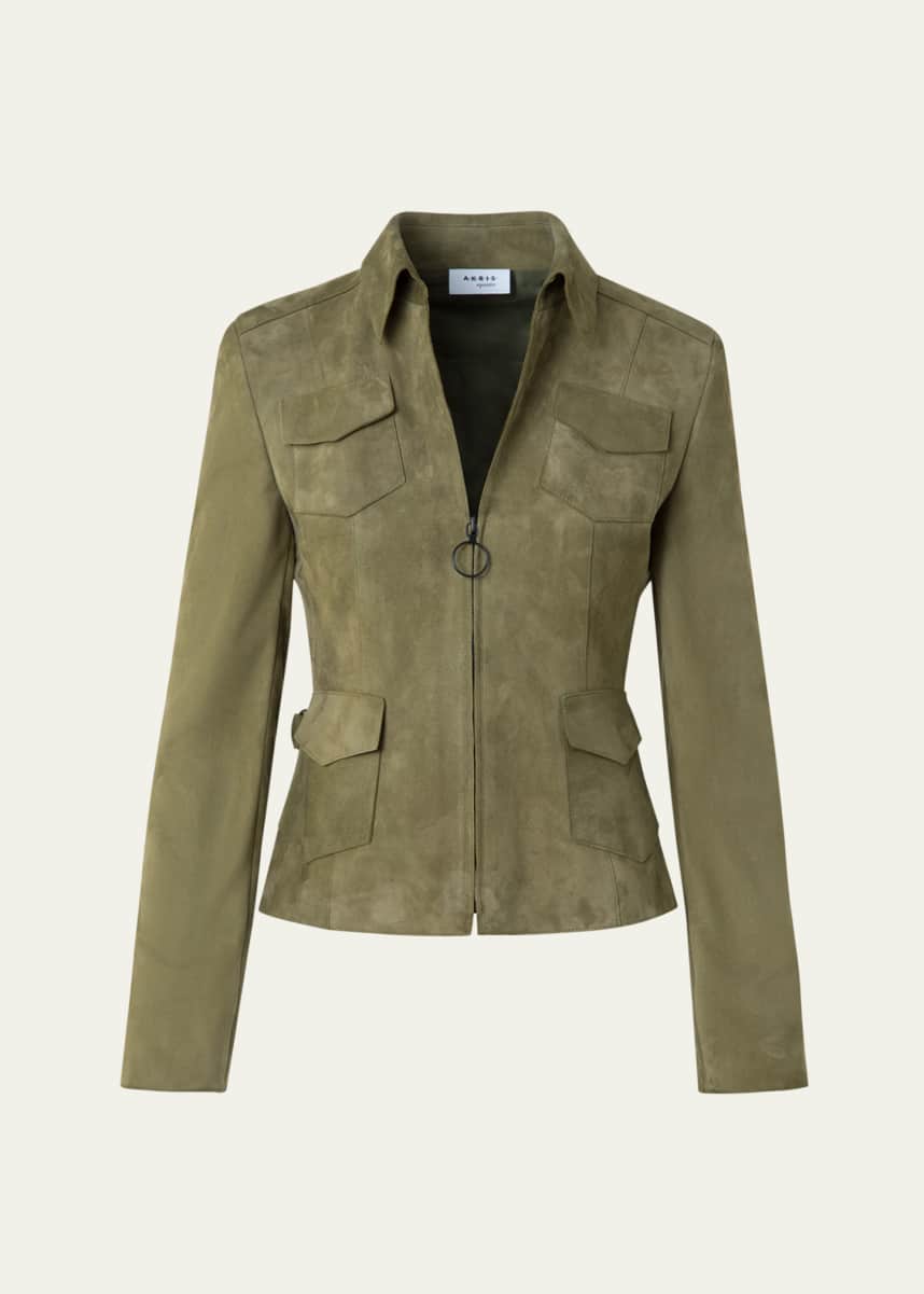 Akris punto Tailored Zip-Front Suede Jacket