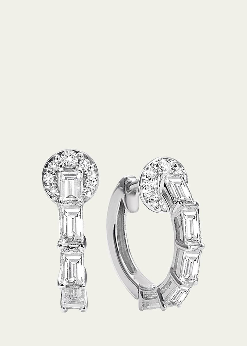 Nam Cho 18K White Gold Prong-Set Baguette Diamond Hoop Earrings
