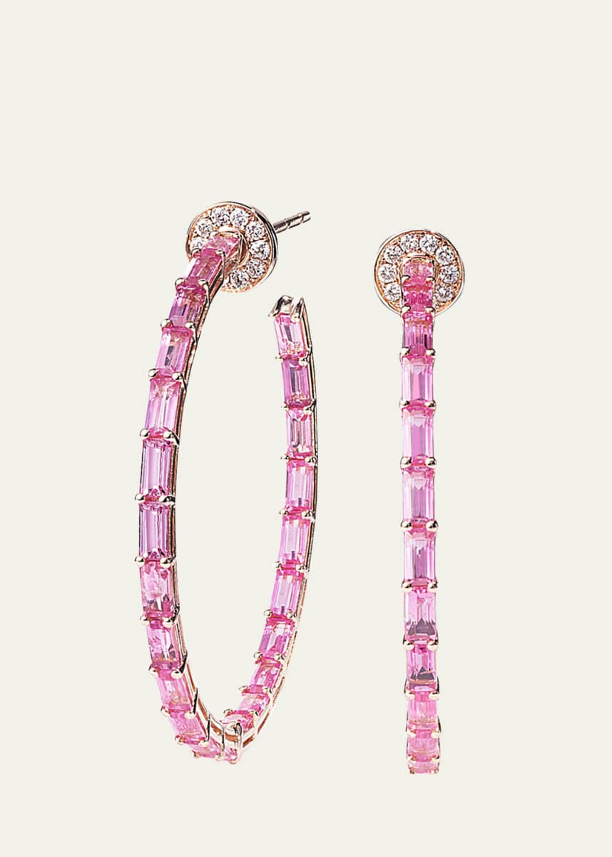 Nam Cho 18K Rose Gold Baguette Pink Sapphire and Diamond Hoop Earrings
