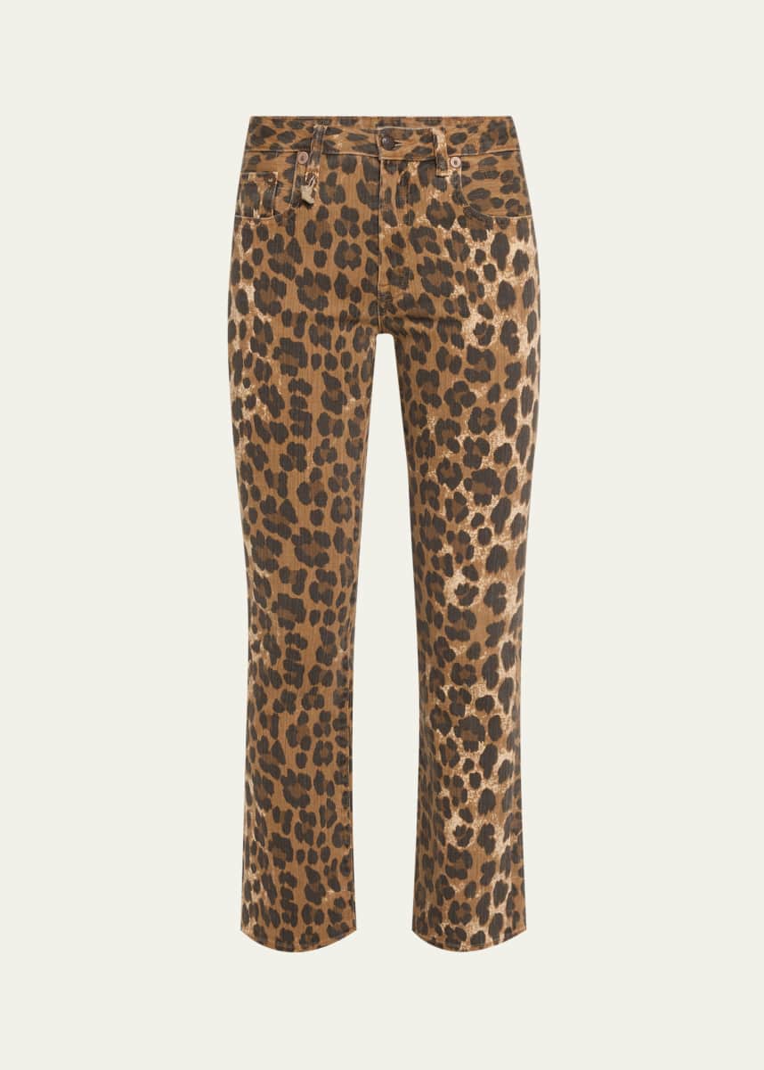 R13 Leopard Mid-Rise Kick-Flare Jeans