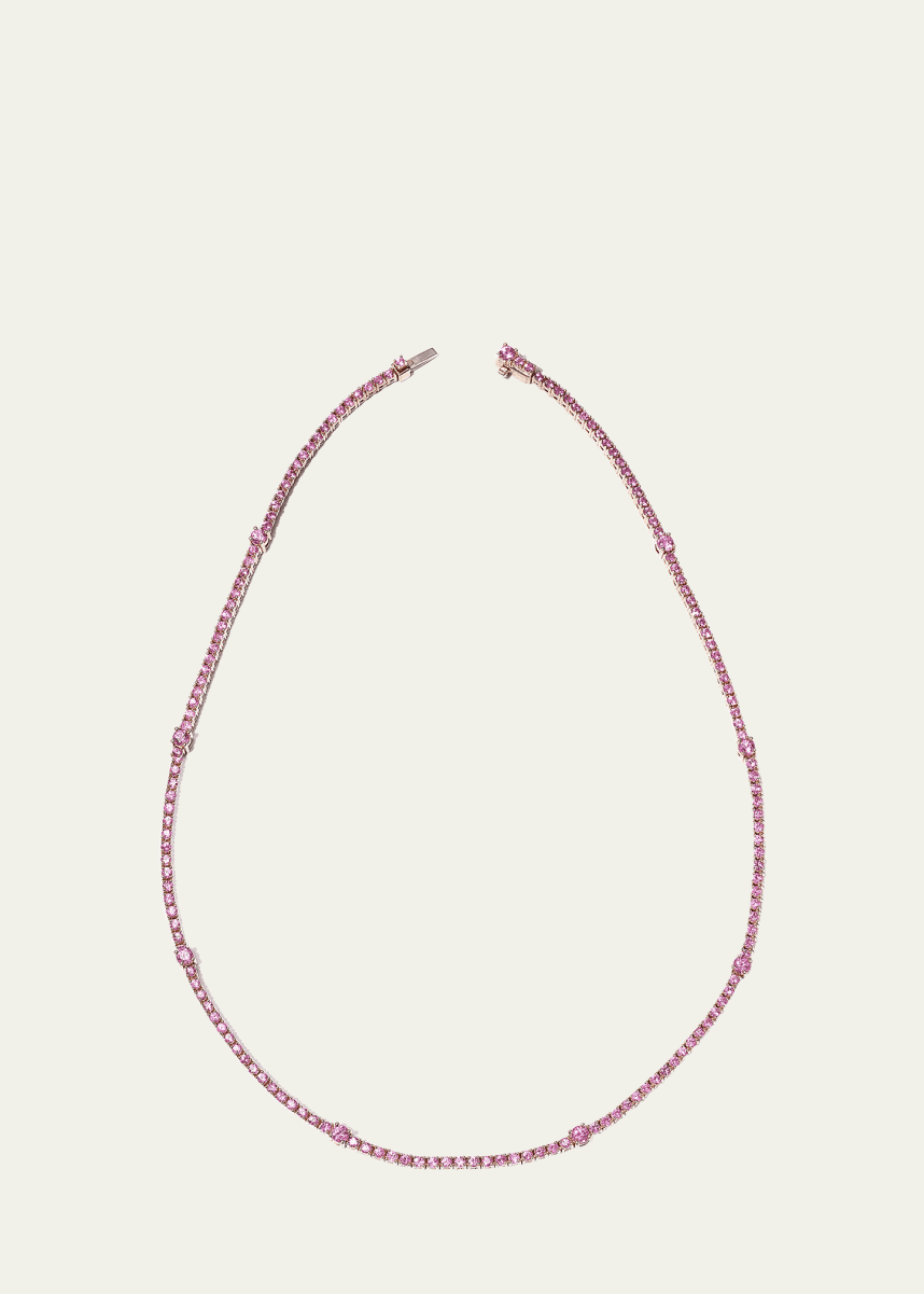 Nam Cho 18K Rose Gold Pavé Pink Sapphire Riviera Necklace with Stations, 16"L