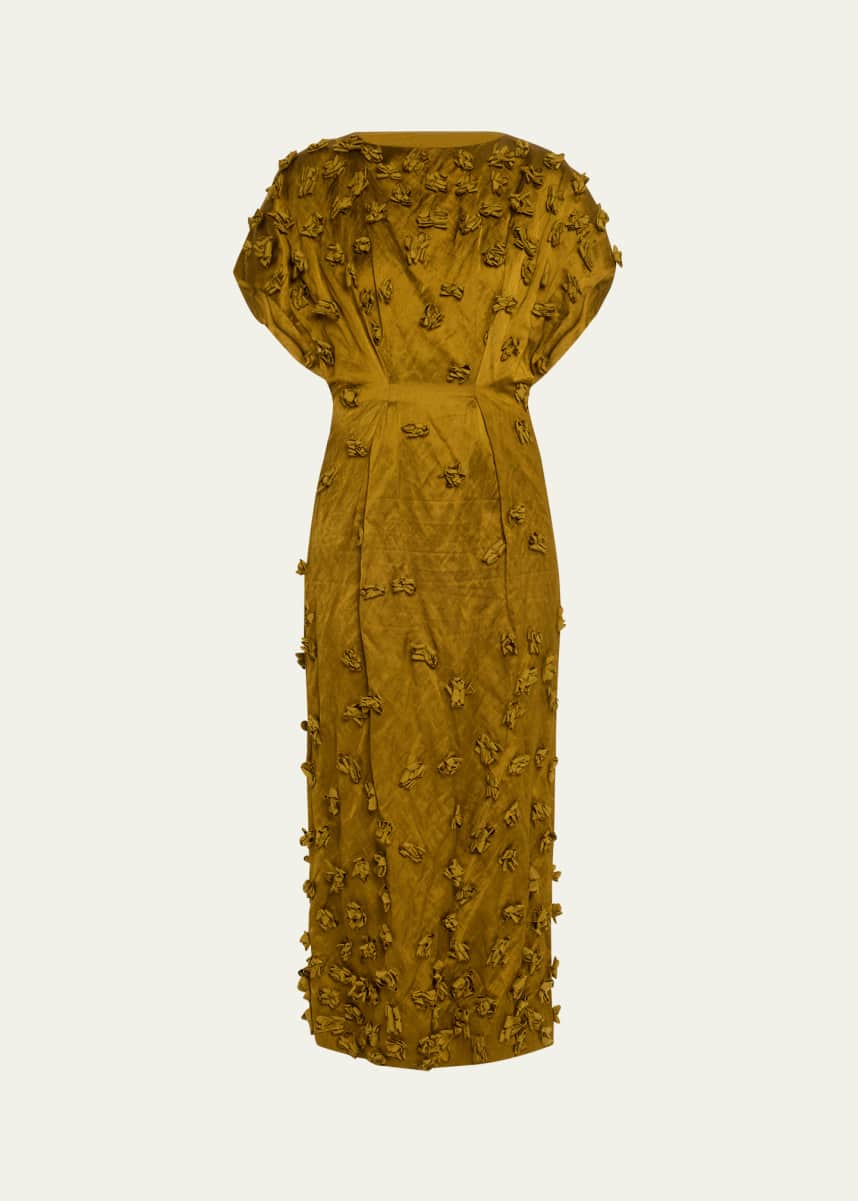 Michael Kors Collection Floral Hand Embroidered Cap-Sleeve Dress