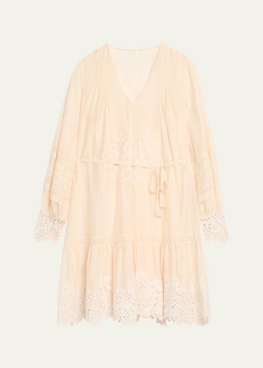 Kobi Halperin Sykora Embroidered Long-Sleeve Belted Dress