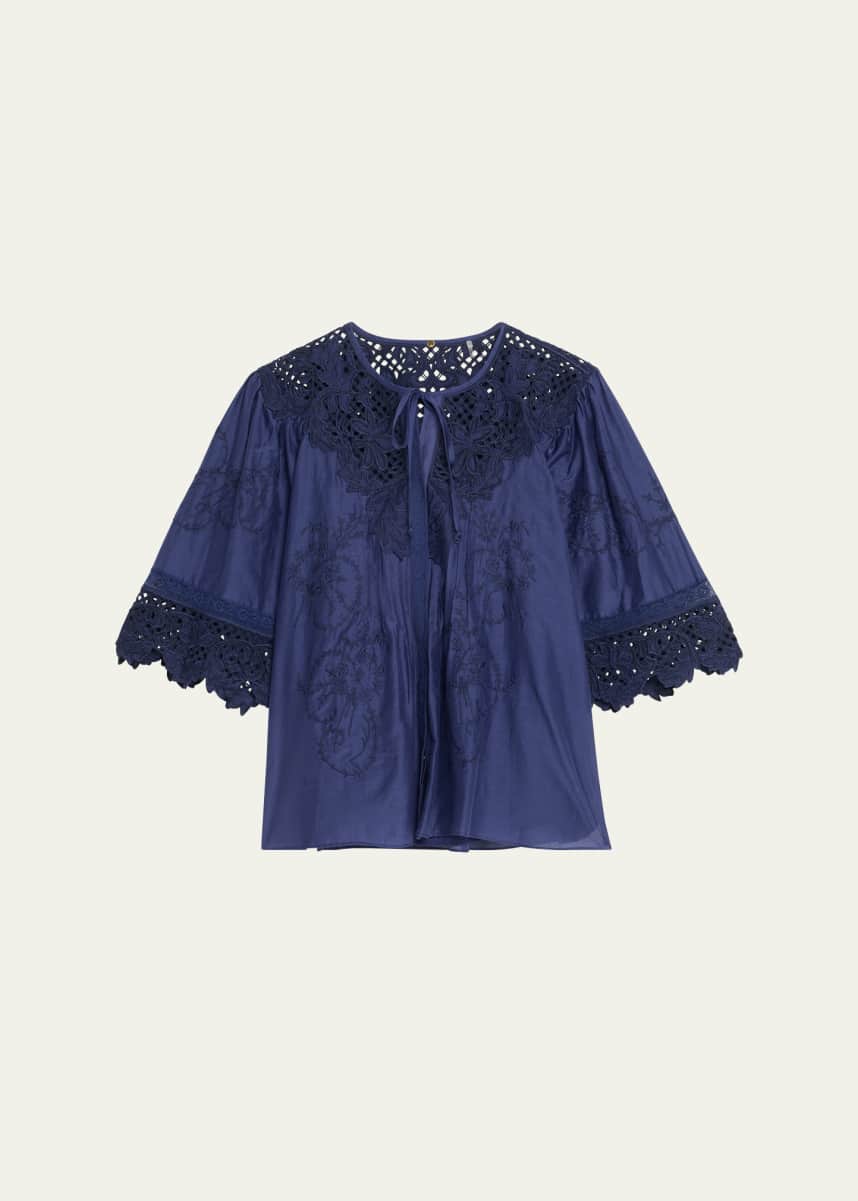 Kobi Halperin Bari Pintuck Lace-Embellished Blouse