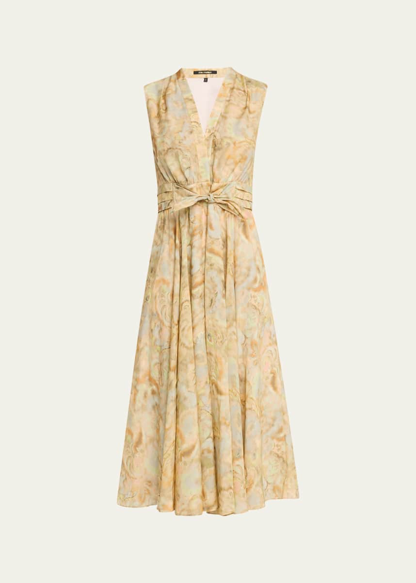 Kobi Halperin Junia Pleated Watercolor-Print Midi Dress
