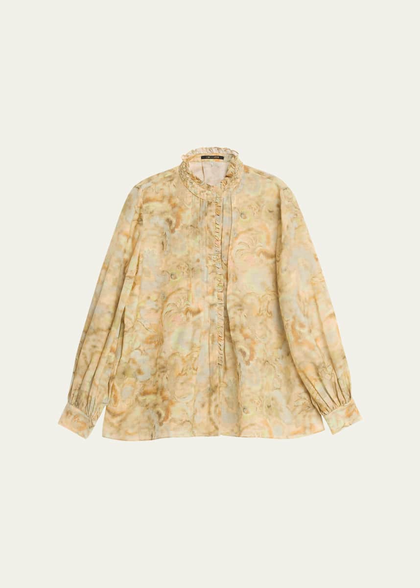 Kobi Halperin Lenorie Watercolor-Print Pintuck Blouse