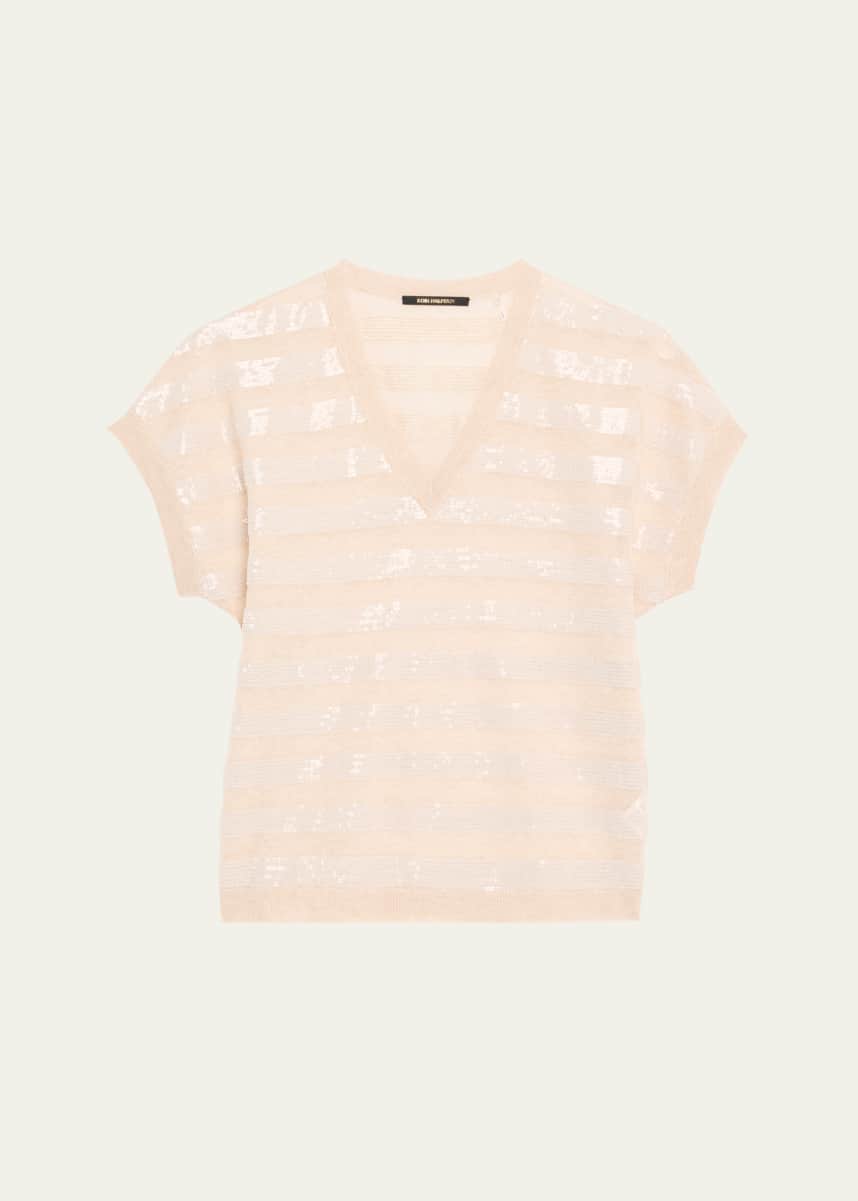 Kobi Halperin Elara Sequin Striped V-Neck Sweater