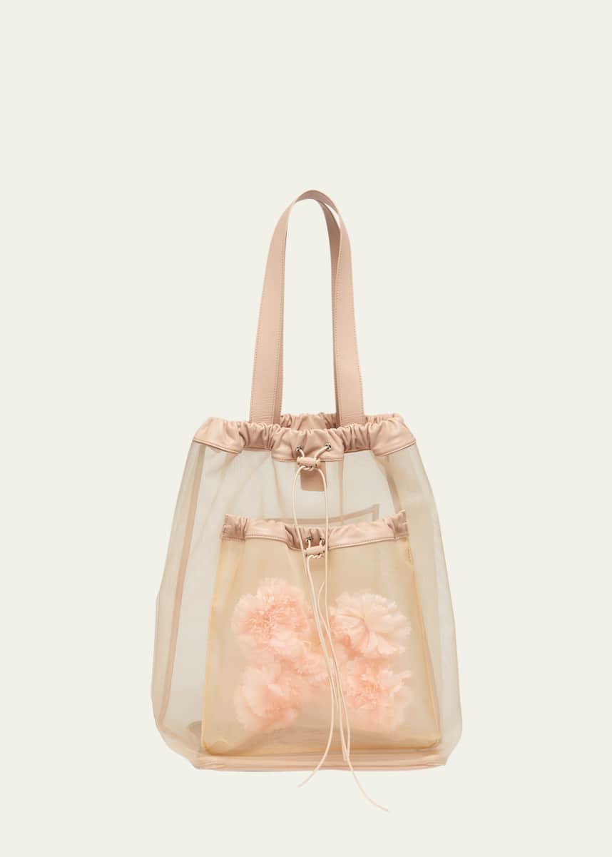 Simone Rocha Sheer Stuffed Carnation Pocket Tote Bag
