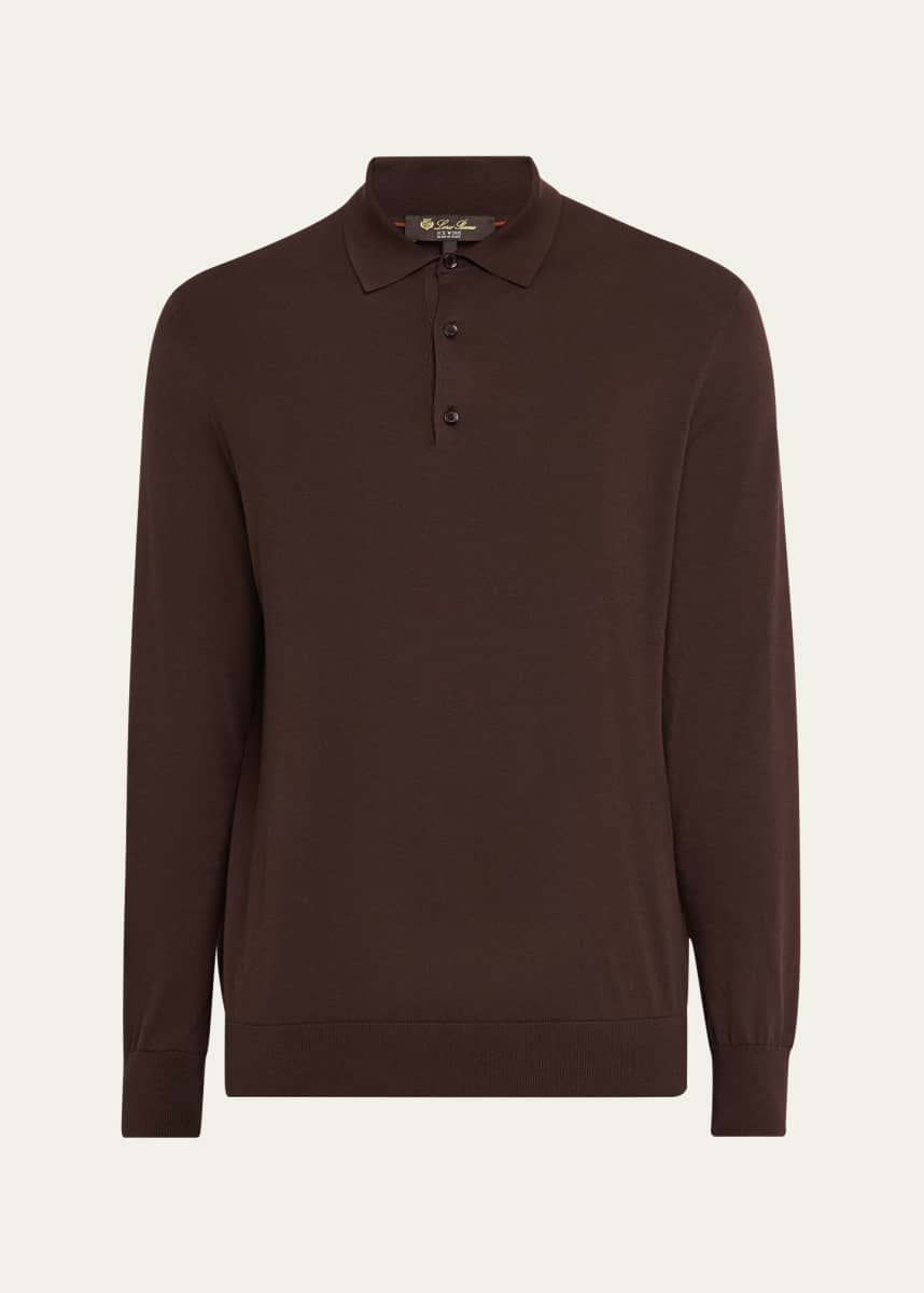 Loro Piana Men's Loro Island Cotton Giza Long-Sleeve Polo Shirt