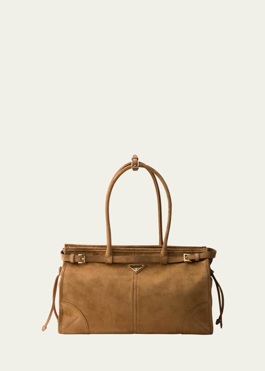 Prada Buckle Suede Top-Handle Bag