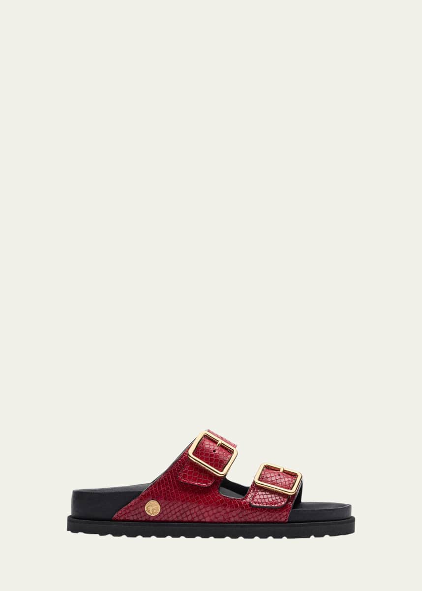 1774 Birkenstock Arizona Snake-Embossed Dual-Buckle Slide Sandals
