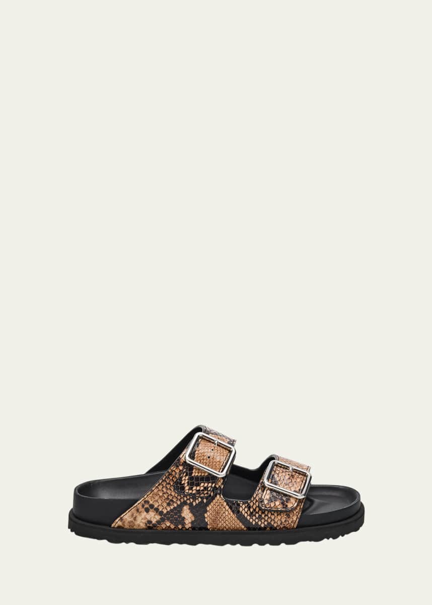1774 Birkenstock Arizona Snake-Embossed Dual-Buckle Slide Sandals