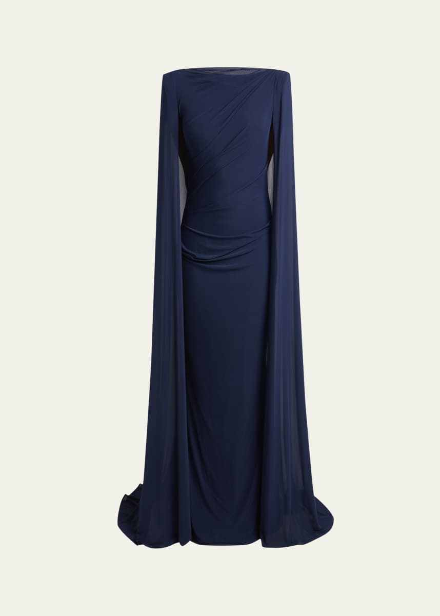Talbot Runhof Cape Stretch Tulle Gown