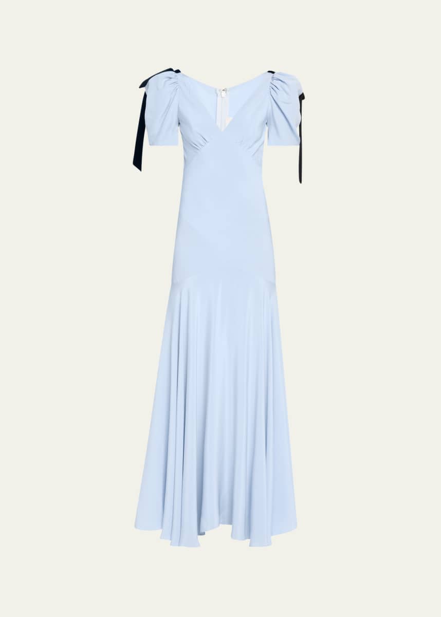Rodarte Velvet Bow Silk Crepe Bias Maxi Dress