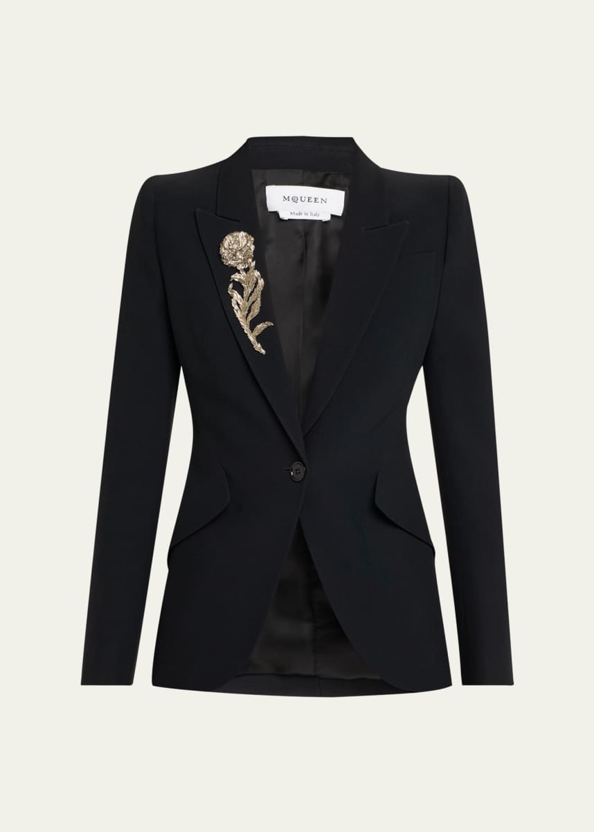 McQueen Crystal Rose Embroidered Single-Breasted Blazer