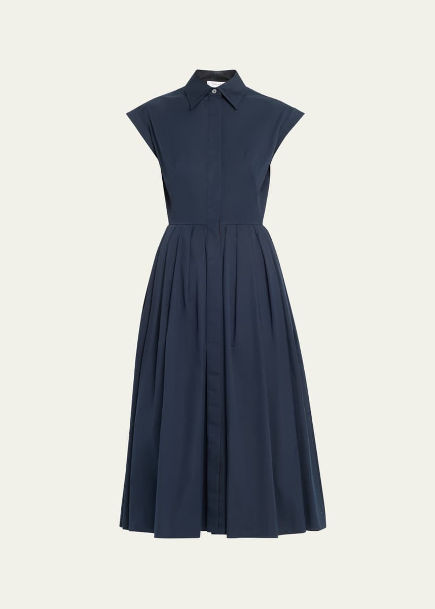McQueen Cap-Sleeve Pleated Midi Shirtdress