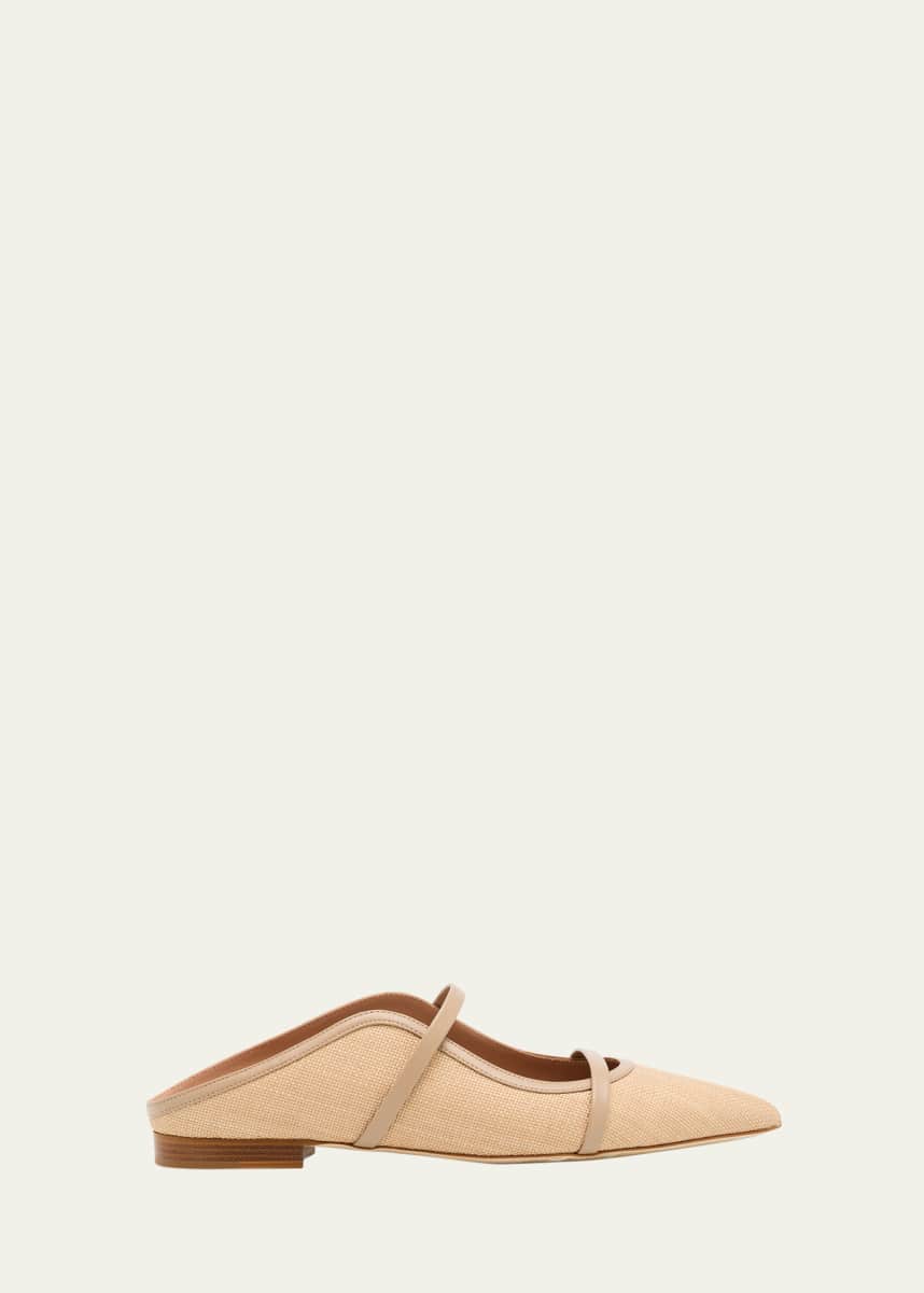 Malone Souliers Maureen Raffia Dual-Strap Flat Mules