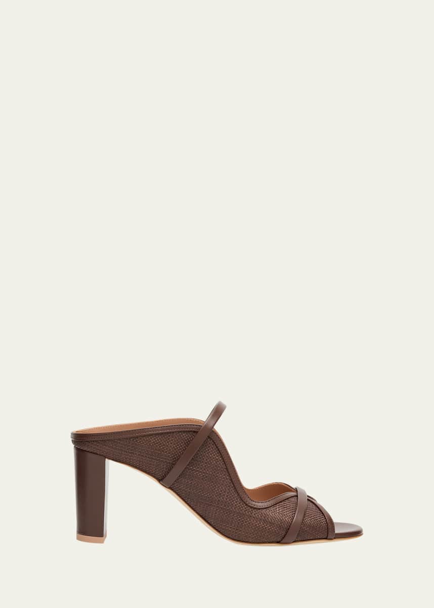 Malone Souliers Norah Nappa Leather Raffia Dual-Strap Mule Sandals