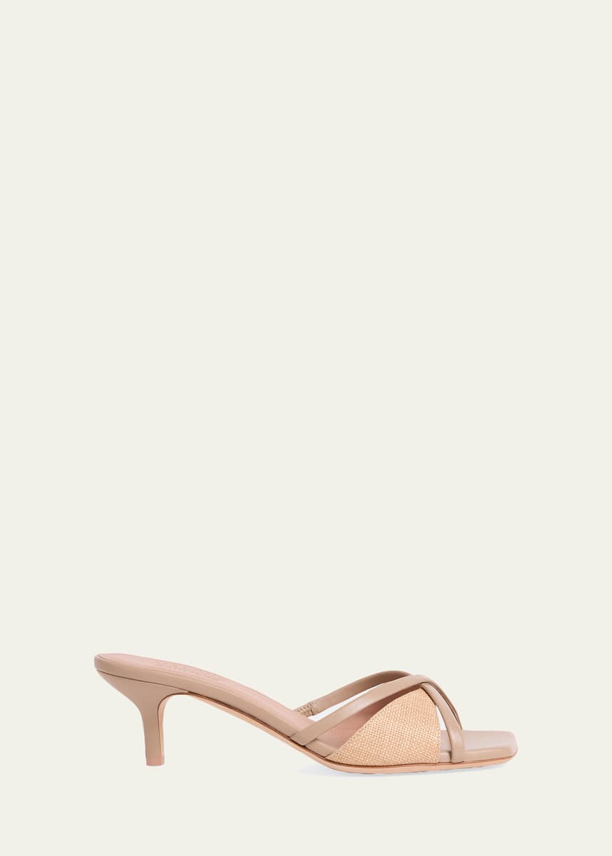 Malone Souliers Raffia Leather Crisscross Slide Sandals