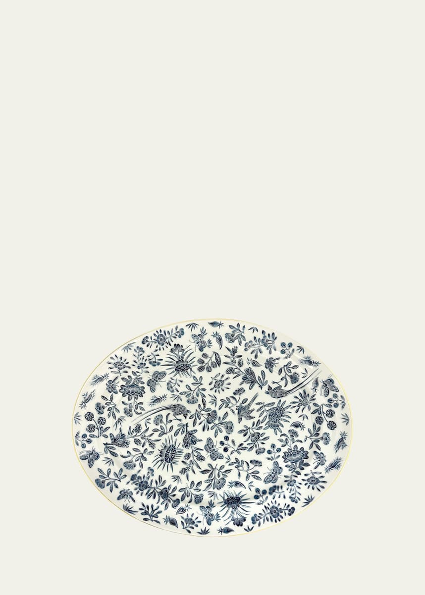 Mottahedeh Sacred Bird & Butterfly Blue Oval Platter