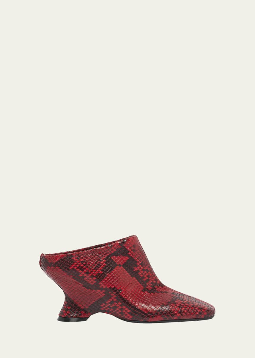Dries Van Noten Snakeskin Printed Leather Wedge Mules