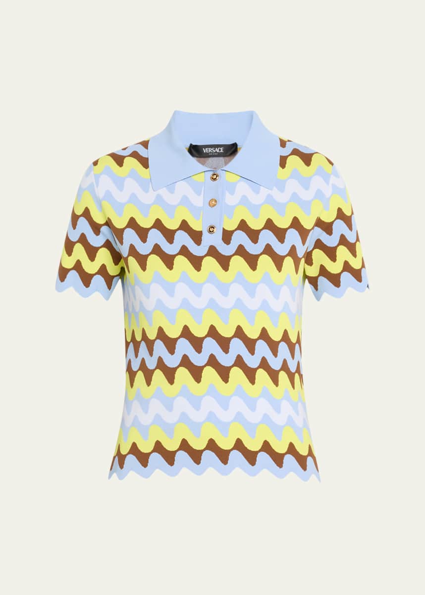 Versace Wave Knit Short Sleeve Sweater