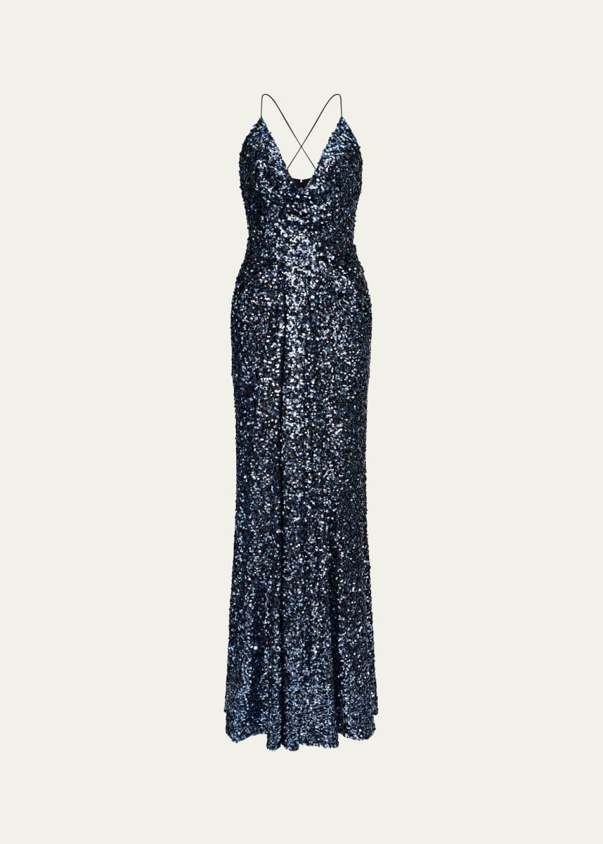 Halston Manon Deep V-Neck Sequin Gown