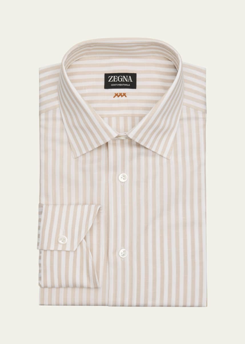 ZEGNA Men's Centoventimila Cotton and Linen Stripe Dress Shirt