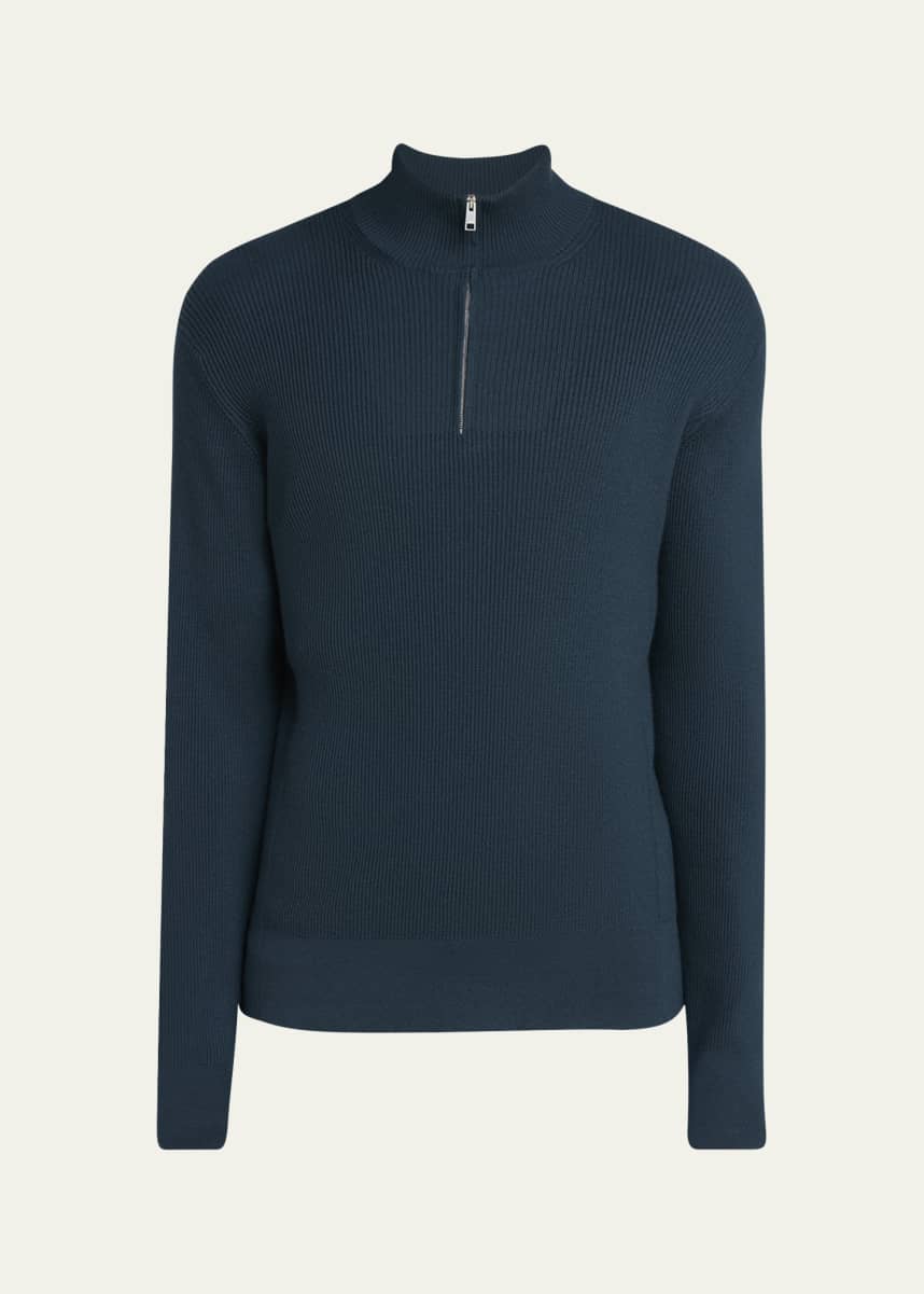 ZEGNA Men's Ribbed Quarter-Zip Long-Sleeve Polo Shirt