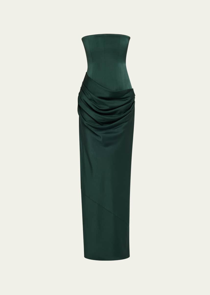 Alex Perry Strapless Draped Satin Crepe Gown