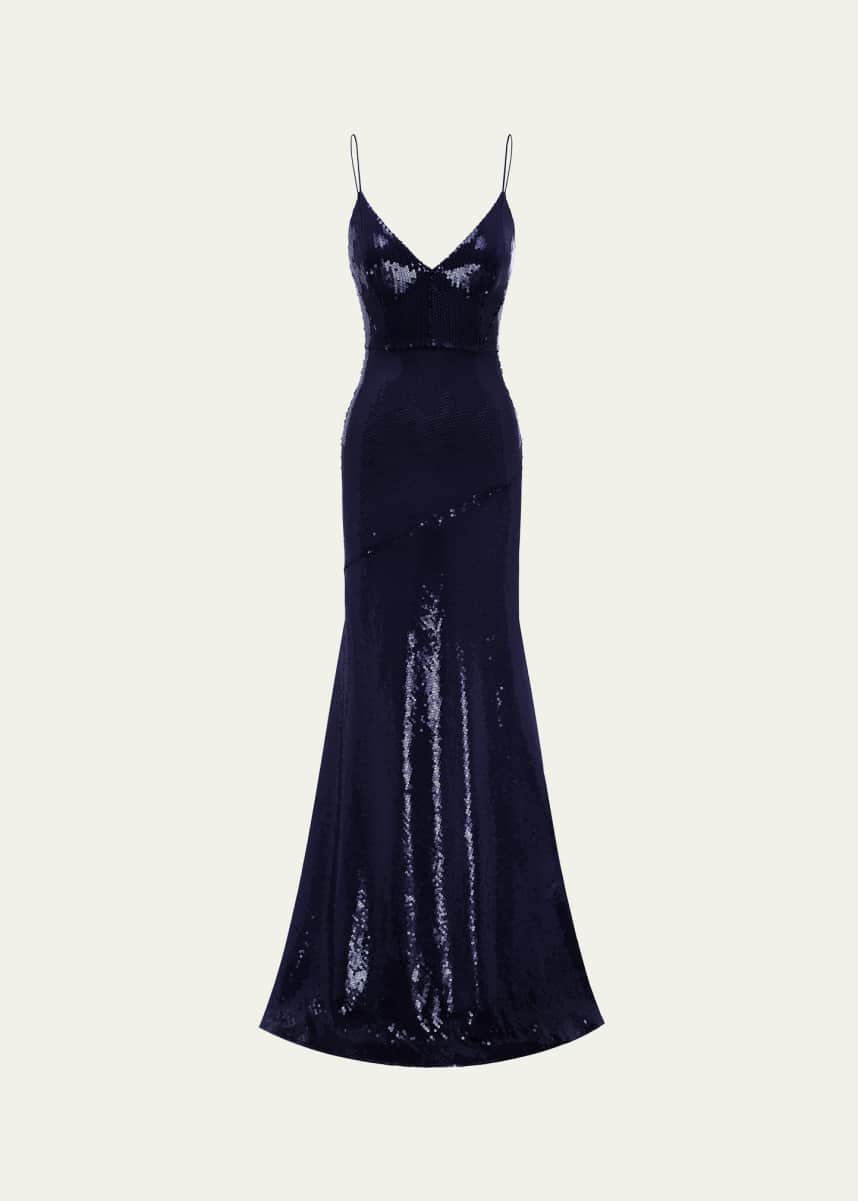 Alex Perry Sequined Paneled Bikini Gown, Blue