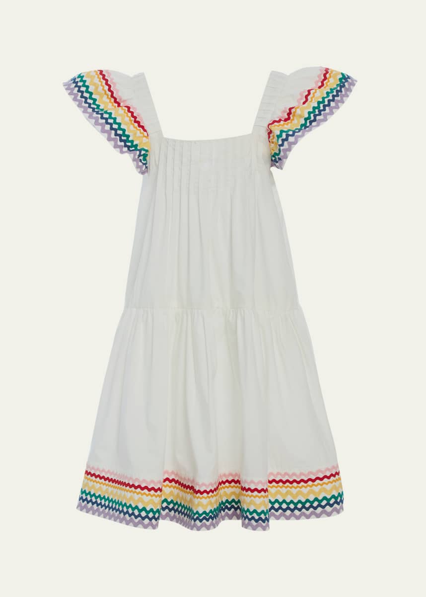 Sea Girl's Ria Flutter Sleeve Rainbow-Trim Dress, Size 2-14