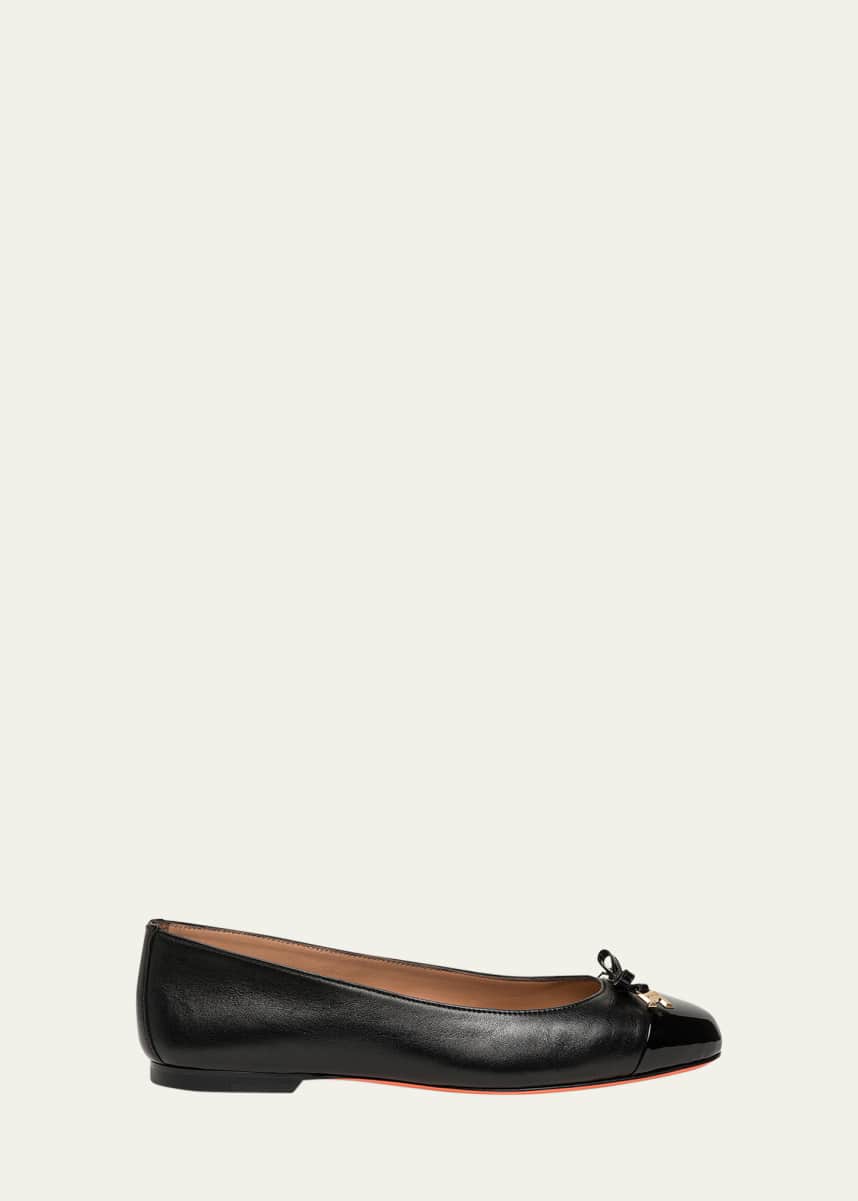 Santoni Sandy Leather Bow Ballet Flats