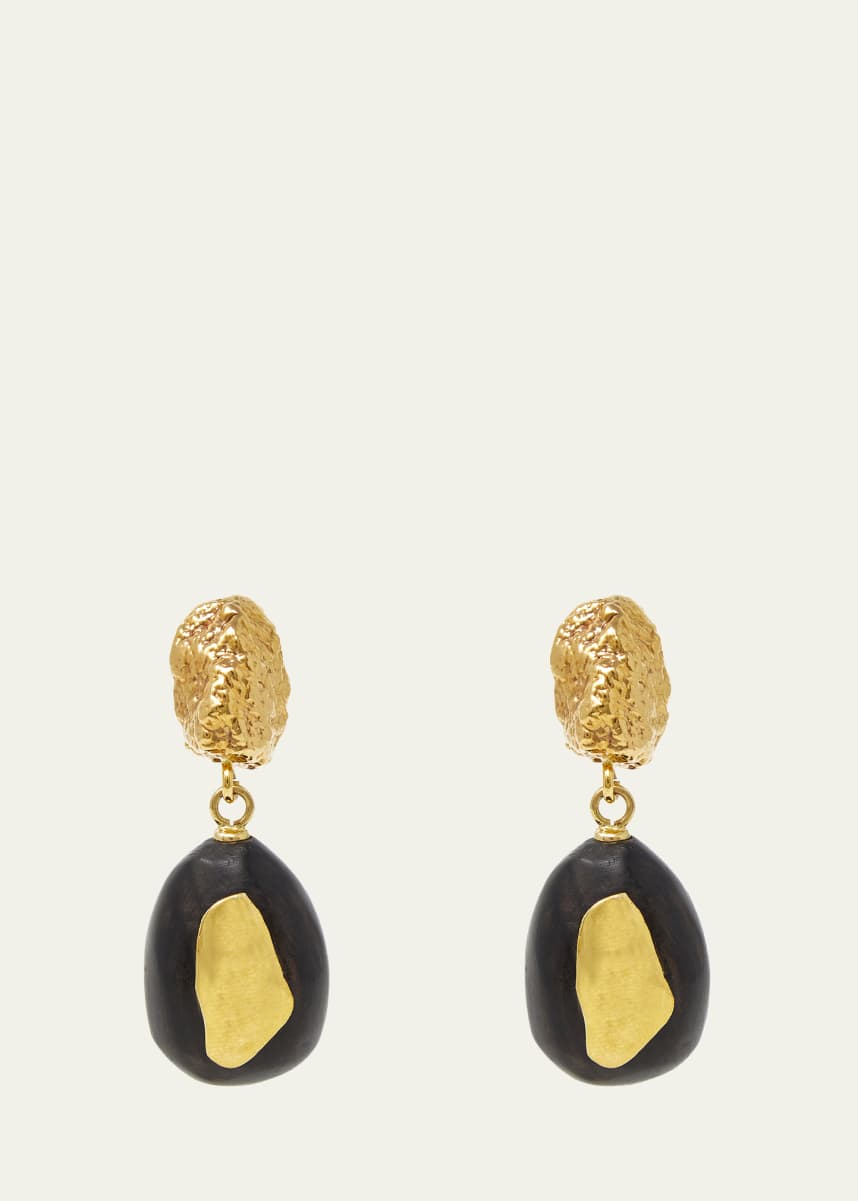 Grazia And Marica Vozza Gold Nugget and Ebony Wood Earrings