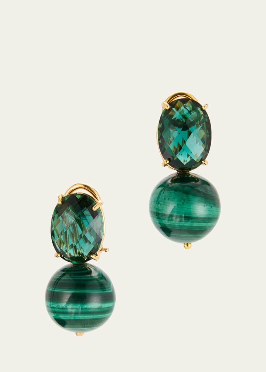 Grazia And Marica Vozza Boule Malachite and Green Quartz Earrings