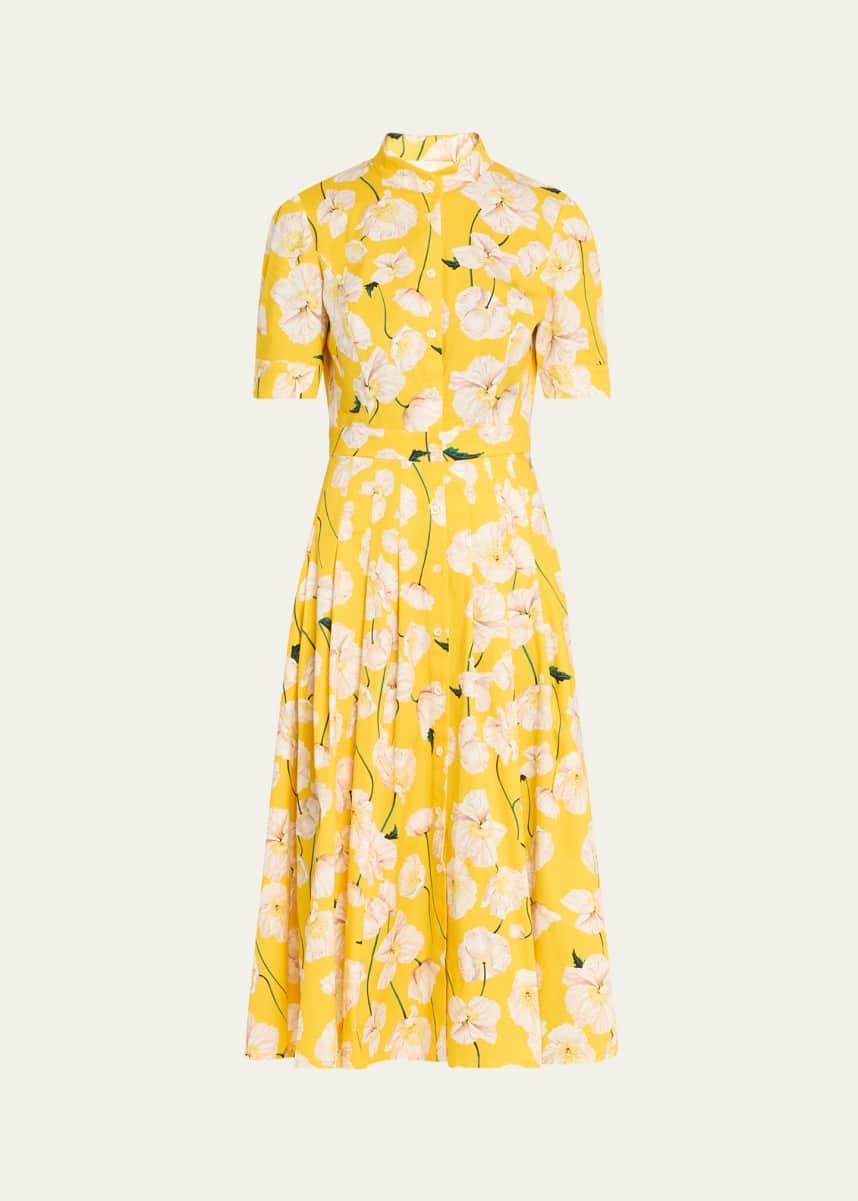 Carolina Herrera Floral-Print Stretch Cotton Shirt Dress