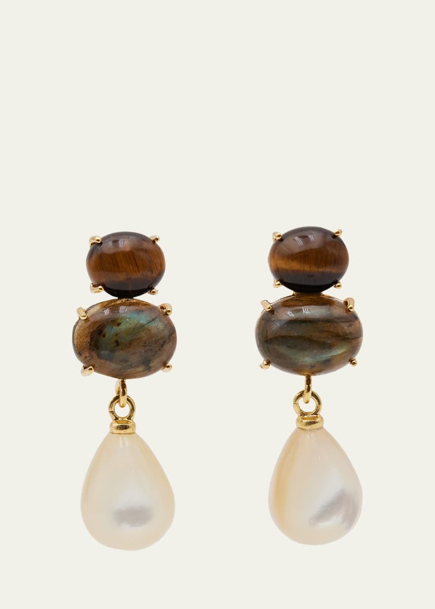 Grazia And Marica Vozza Labradorite, Tigers Eye and MOP Drop Earrings