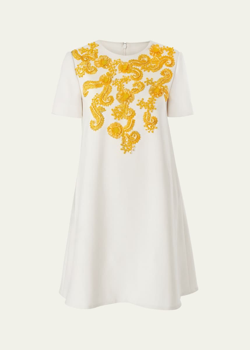 Carolina Herrera Embellished Wool A-Line Shift Mini Dress