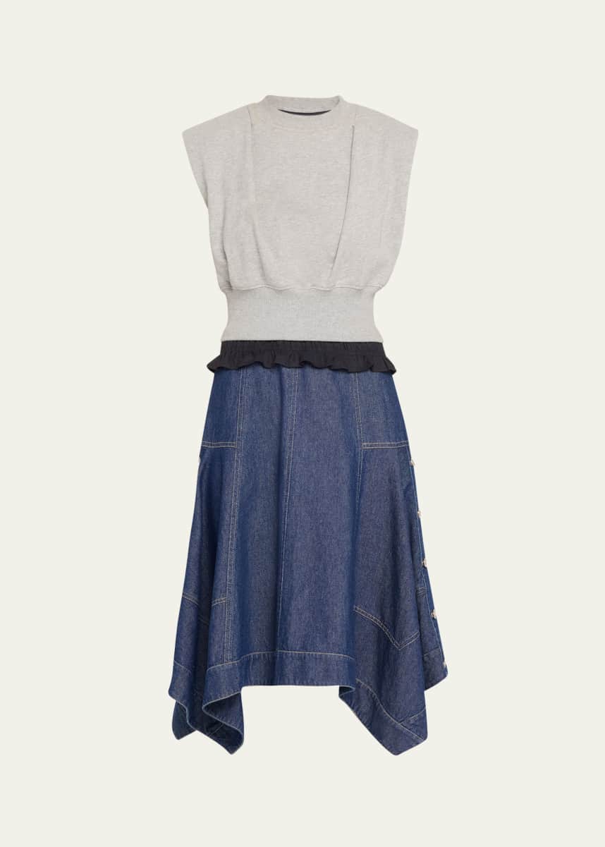 3.1 Phillip Lim Mixed-Media Sleeveless French Terry Midi Dress