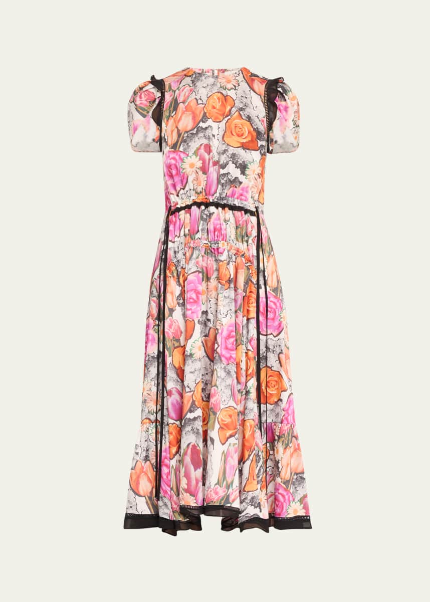 3.1 Phillip Lim Floral Collage Tulip-Sleeve Midi Dress