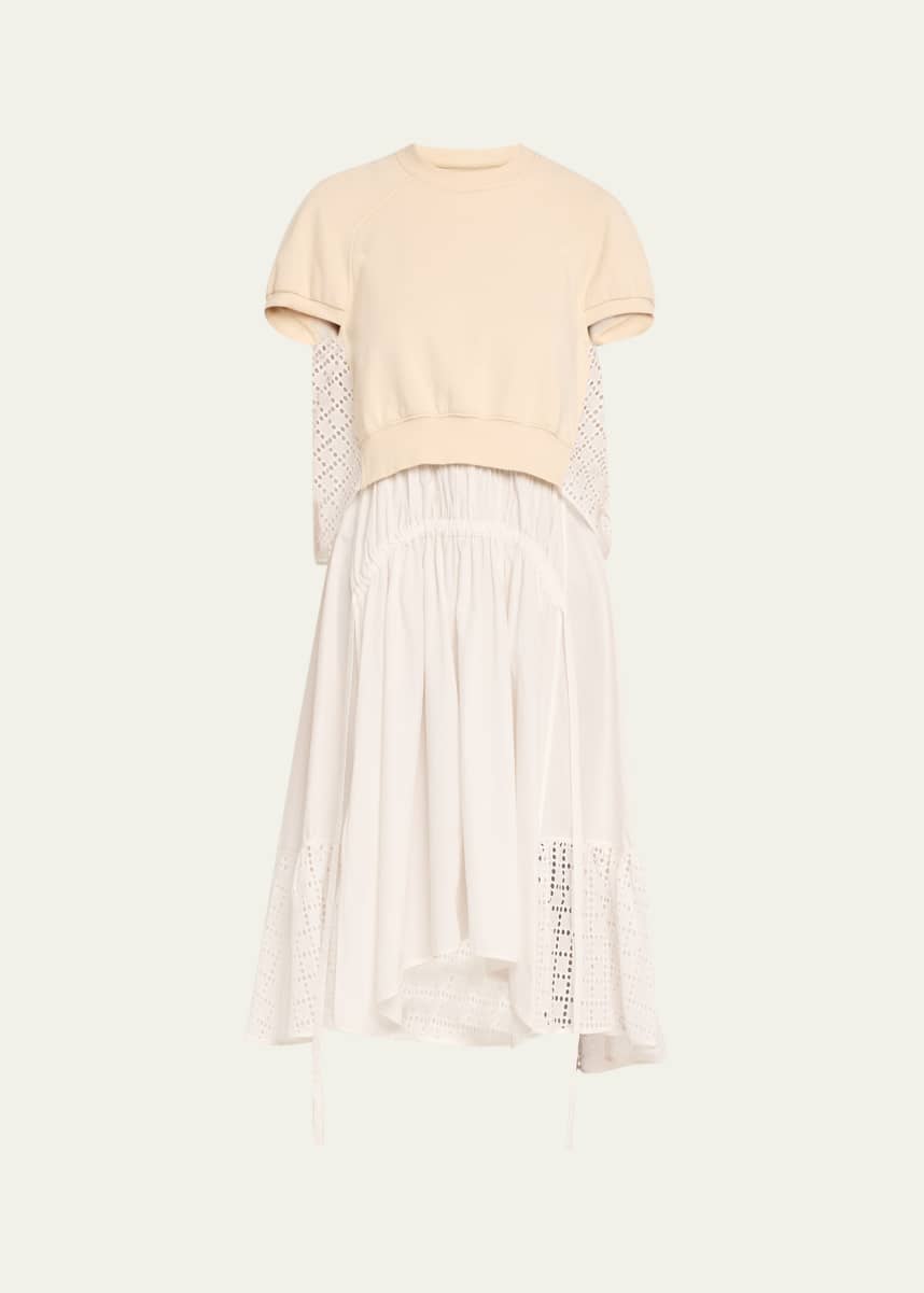 3.1 Phillip Lim Mixed-Media Broderie Anglaise Midi Dress