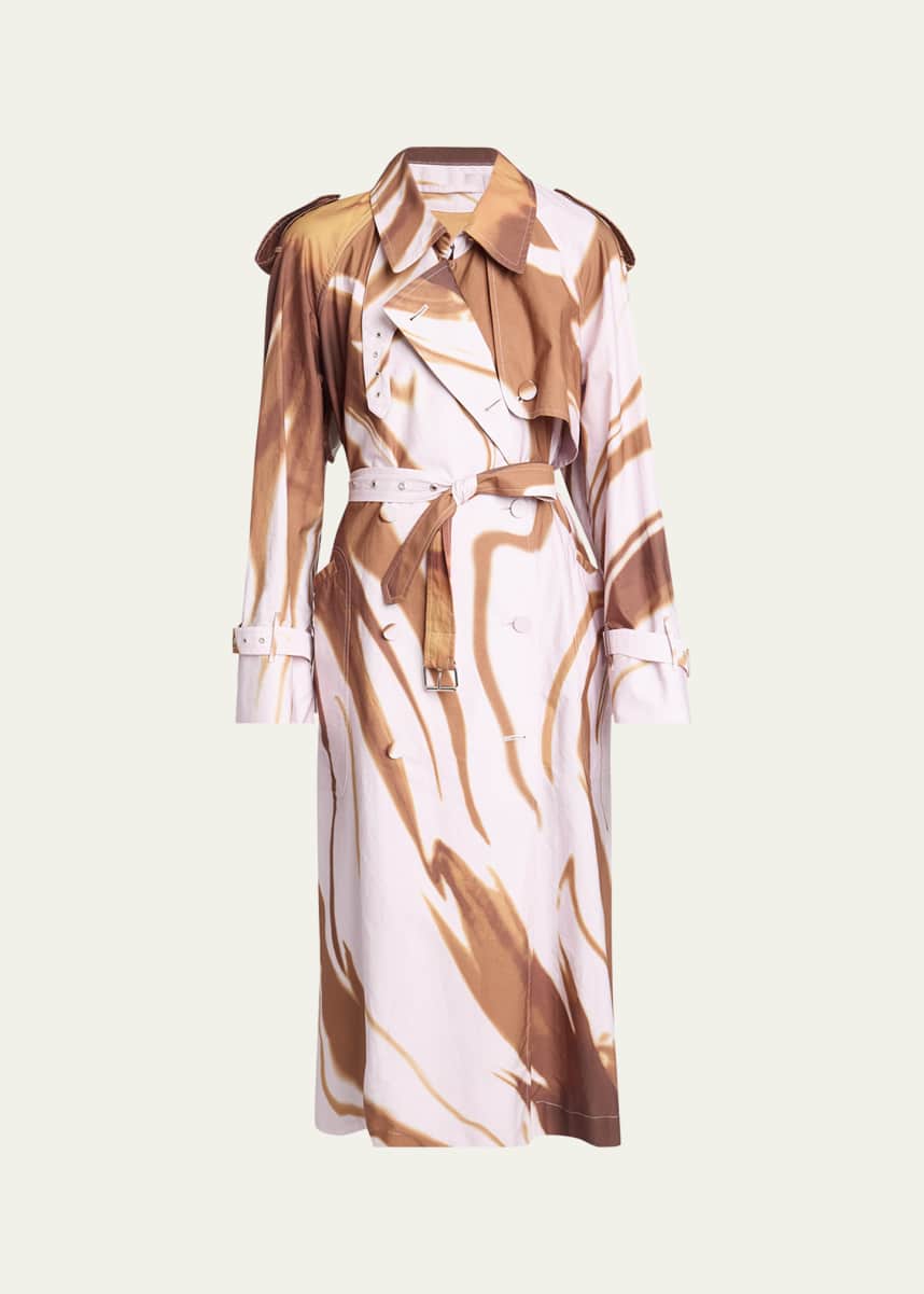 Dries Van Noten Risto Abstract-Print Belted Trench Coat
