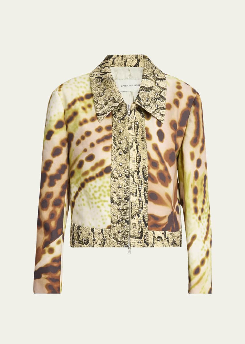 Dries Van Noten Vurano Studded Multi-Print Zip Jacket