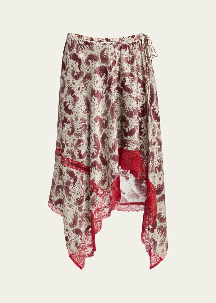 Dries Van Noten Shake Printed Lace-Trim Handkerchief Silk Skirt