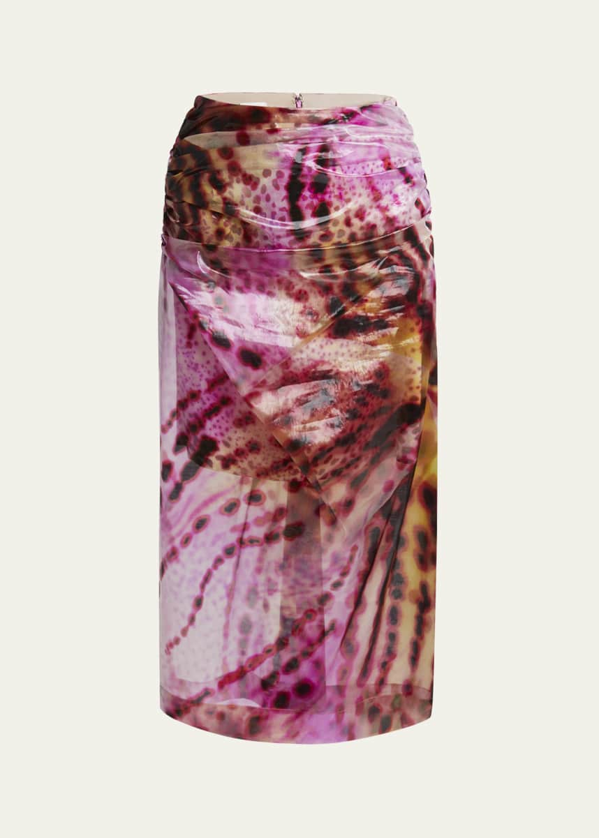 Dries Van Noten Sami Printed Drape Midi Skirt