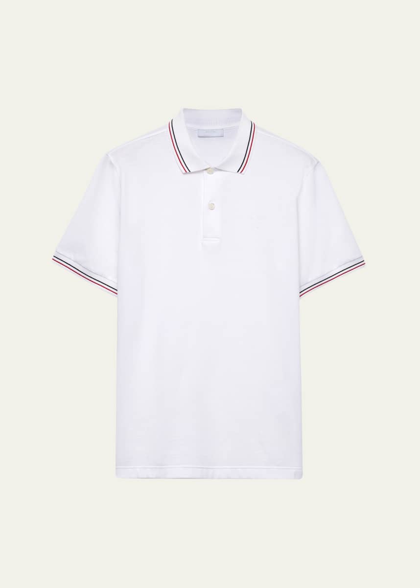 Prada Men's Ricamo Tipped Pique Polo Shirt